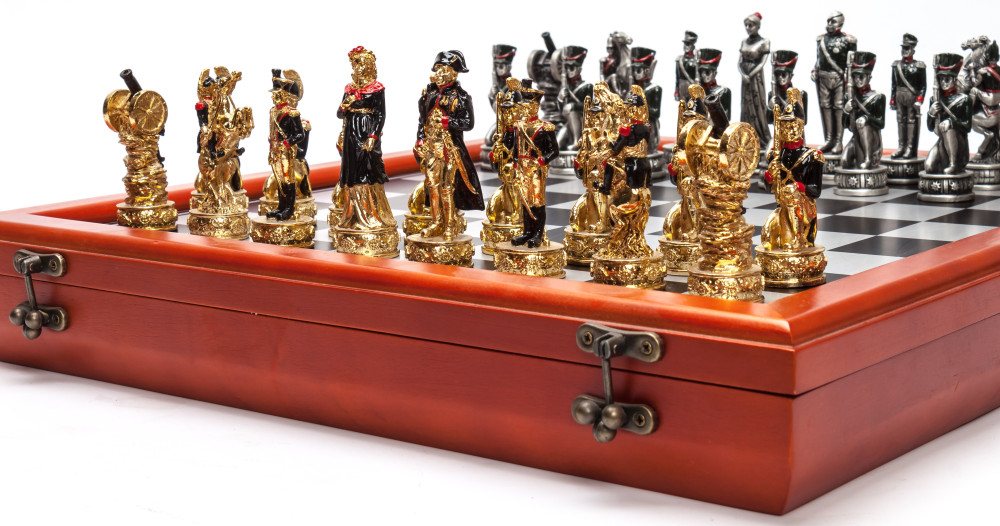 390X390 mm The Battle of Borodino Wooden Chess Board with Metal Soldiers Hand Painted Chess Pieces (by Fyodor Chess Studio)