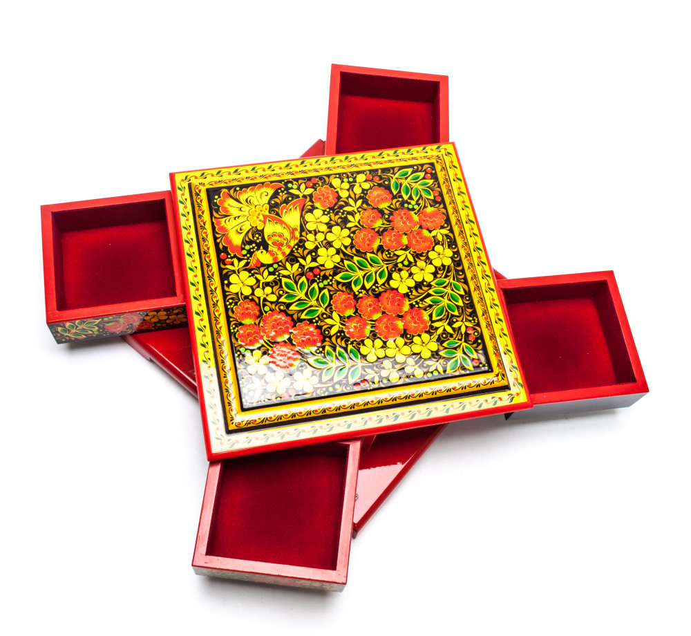 230x230 mm Khokhloma Painting Jewellery Wooden Box