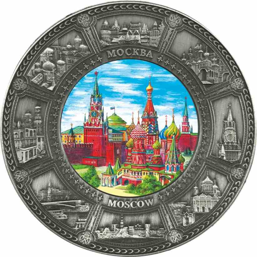 Магнит-тарелка "Москва" с фольгированной вставкой, диаметр 7 см