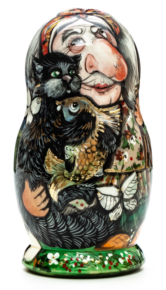 130 mm Baba-Yaga hand painted on wooden Matryoshka doll 5 pcs (by A Studio)