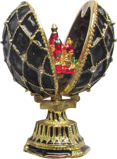 70 mm Saint Basil's Cathedral Golden Trellis Black Enamel Easter Egg