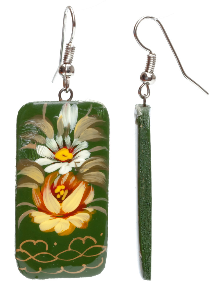 20x35mm Zhostovo wooden Earrings (by Lada Workshop)
