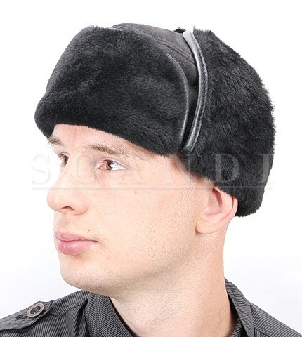 Black Sheepskin Ushanka Hat with Ear flaps (by Scandi Furs)