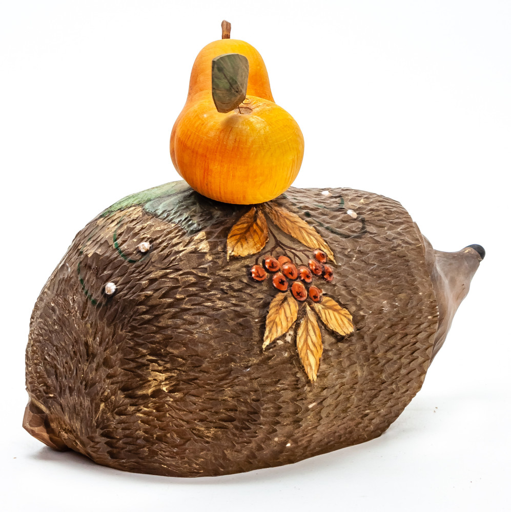 140 mm Hedgegog  hand painted Wooden Statue (by Karpova Nadezda)