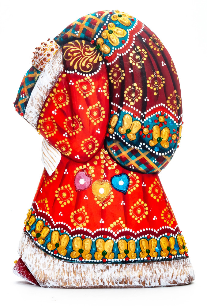 180 mm Santa with a Magic Staff and a Christmas Green Tree Carved Wood Hand Painted Collectible Figurine (by Natalia Nikitina Workshop)