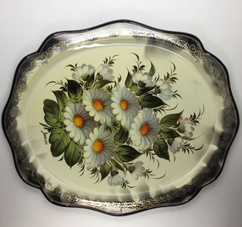 U 38x30 Zhostovo  Hand Painted  Metal Tray