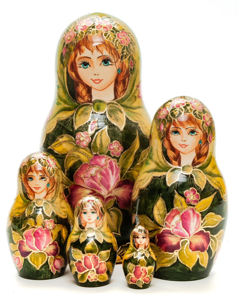 160 mm Flowers hand painted on Wooden Matryoshka doll 5 pcs (by Skazka)