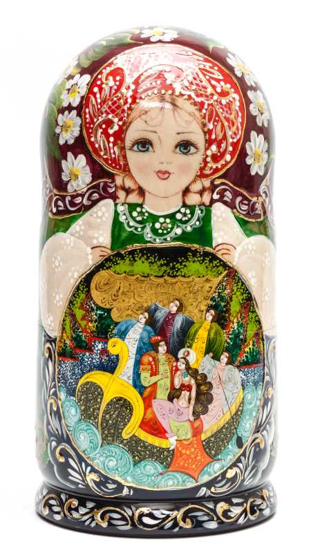 220 mm Russian Fairytale by Pushkin handpainted Wooden Matryoshka Doll 7 pcs (by Sheherazade)