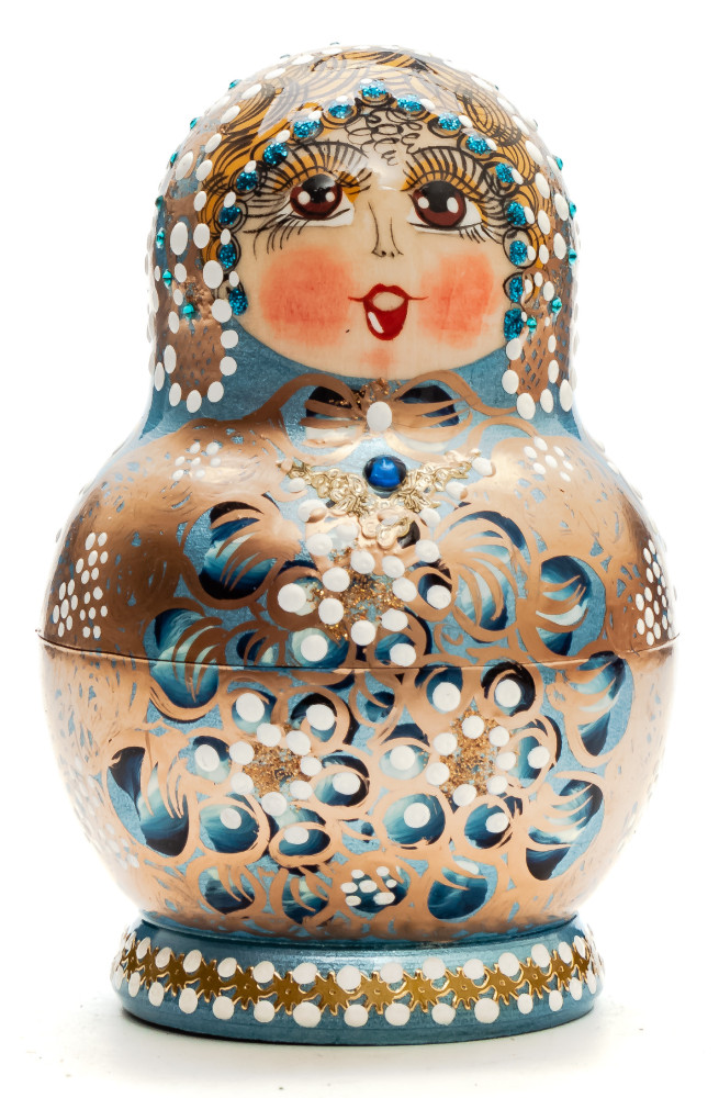 120 mm Russian North Pattern hand painted Wooden Matryoshka Doll 5 inside (by Snezana Studio)