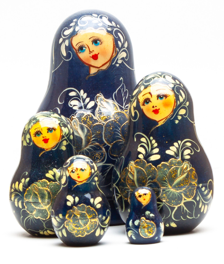 120 mm Red Flowers hand painted on Wooden Matryoshka doll 5 pcs (by Valeria Crafts)