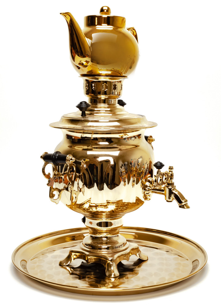 Acorn Electric Gold Samovar Kettle with Teapot and Tray