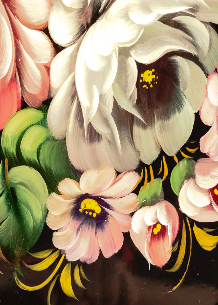 d 385 mm Zhostovo Patterns hand painted and lacquered by Trescheva Metal Forged Tray (by Lada Crafts)