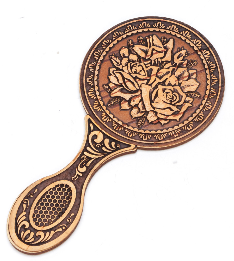 80x160 mm Roses hand made Birchbark Mirror (by Maxim Birch)