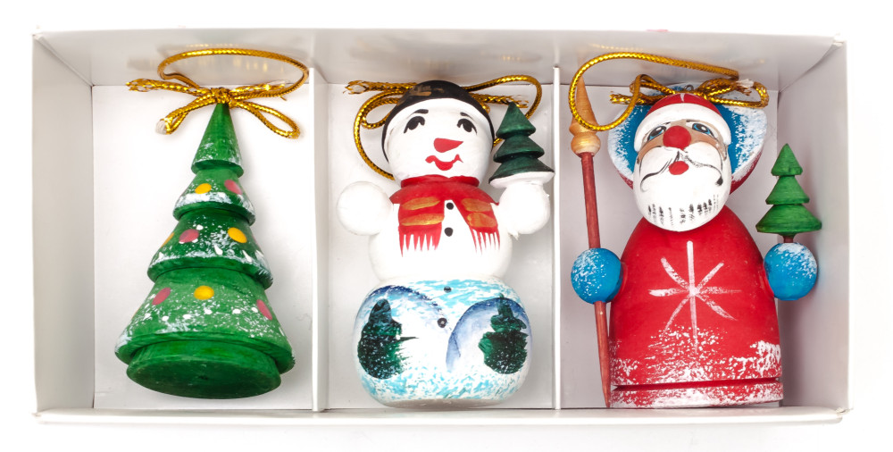 Santa and Snowmaiden Princess Carving Christmas Ornaments Set of 3 pcs (by Ilya Painted Dolls Studio)