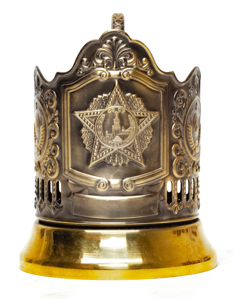 Order of Victory Pure Brass Tea Glass Holder with Faceted Glass (by Kolchugino)