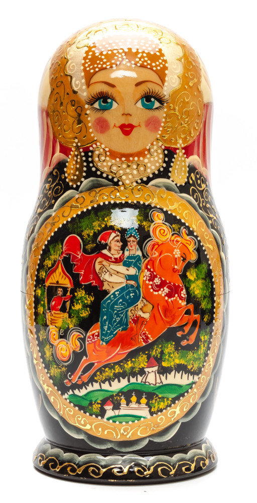280 mm Sleeping Beauty fairytale hand painted wooden Matryoshka doll 10 pcs (by GOLDEN COCKEREL)