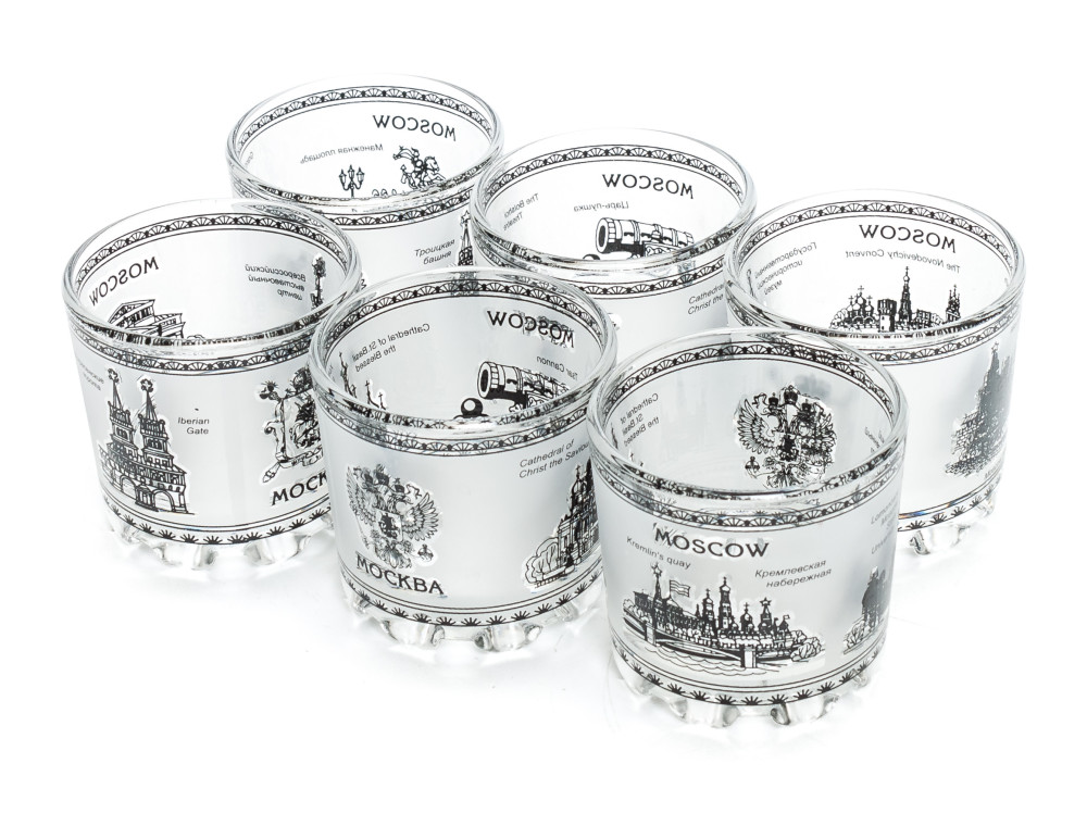 50 ml Moscow Views Grey and White Decal Shot Glass set of 6 pcs (by AKM Gifts)