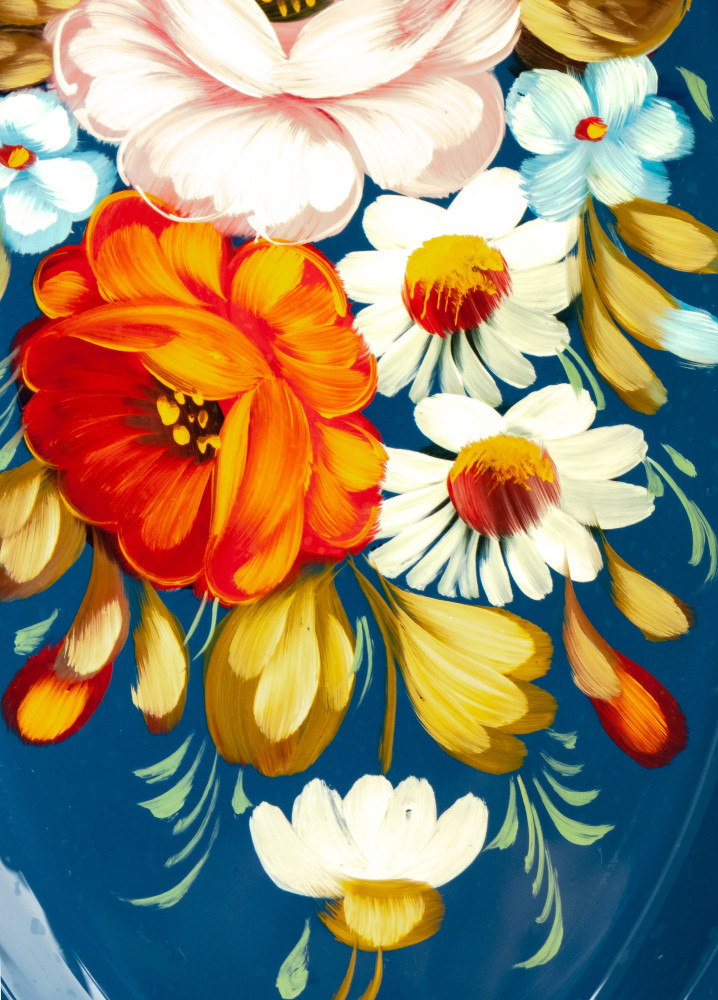 165x255 mm Zhostovo Patterns hand painted and lacquered Metal Forged Blue Tray (by Lada Crafts)