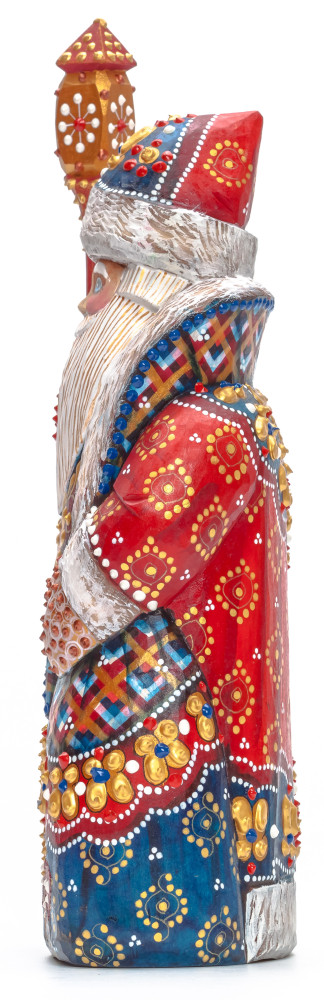 260 mm Santa with a Magic Staff and a Bag Carved Wood Hand Painted Collectible Figurine (by Natalia Nikitina Workshop)