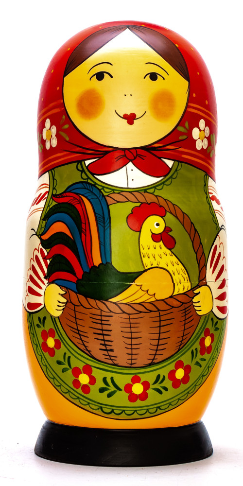 230mm Mistress with Basket with Hen hand painted Traditional Russian Wooden Matryoshka doll 7 pcs (by Igor Malyutin)