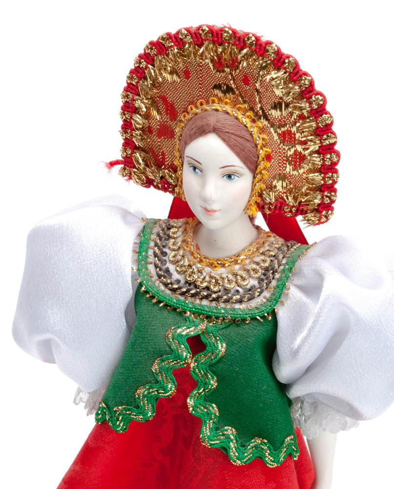 Porcelain Doll in a Russian Dress and Kokoshnik - 11 Inches (by Le Russe)