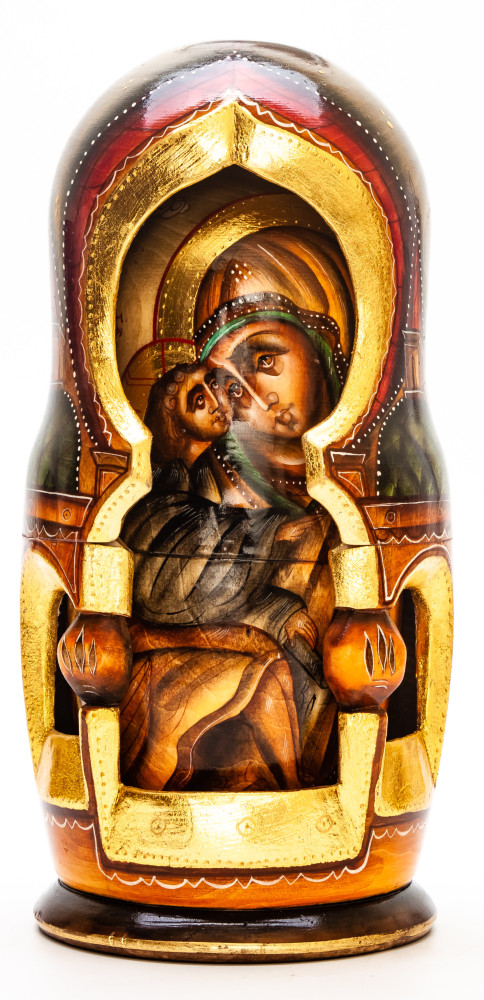 220 mm Russian Orthodox Icon hand painted on carved wooden Matryoshka doll 7 pcs (by Konstantin Studio)