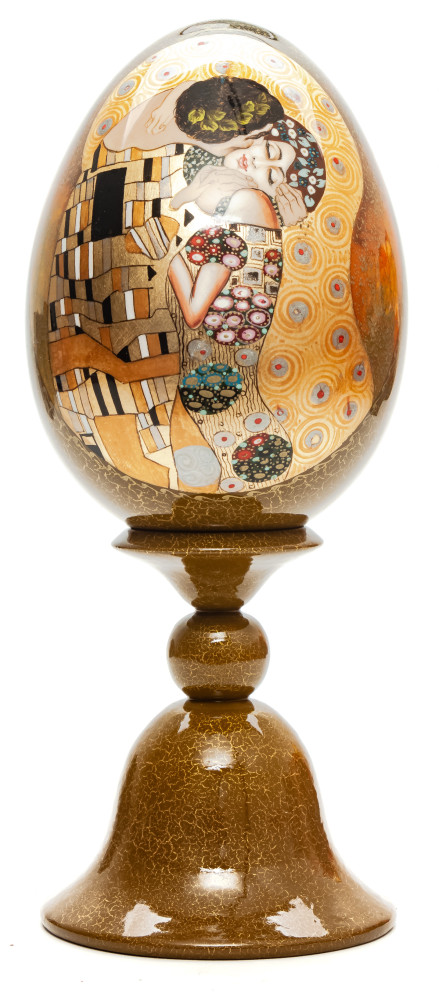 230 mm The Kiss by Klimt hand painted wooden Egg on stand (by Tatiana Crafts)