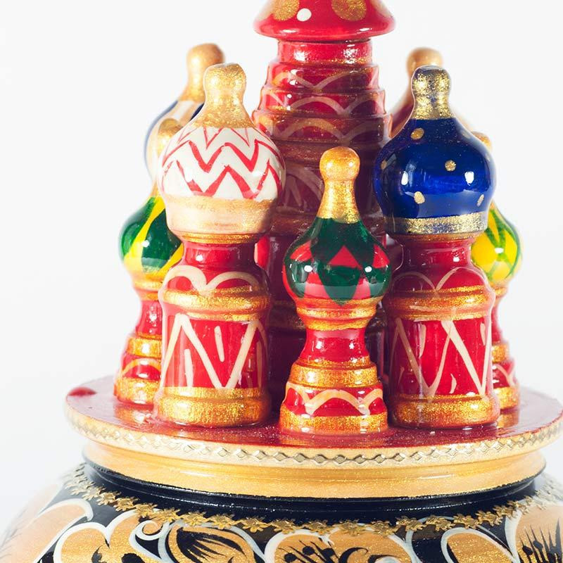 230 mm Saint Basil's Cathedral Khokhloma Art hand painted Wooden Music Box (by Nightingale Crafts)