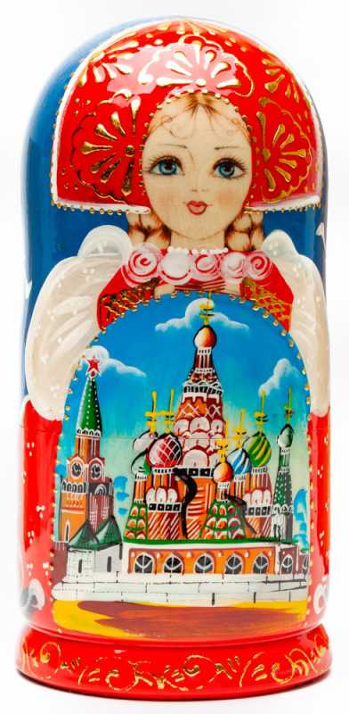 180 mm Saint Basil Cathedral handpainted Wooden Matryoshka Doll 5 pcs (by Sheherazade)