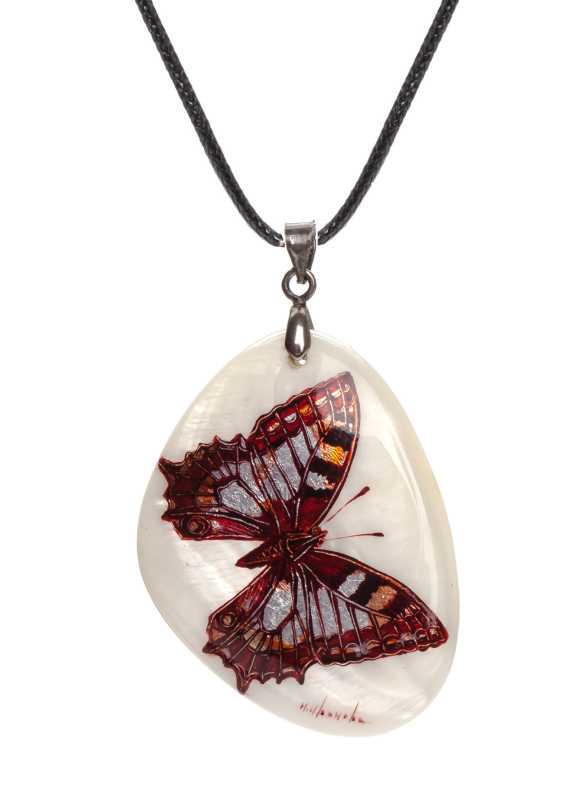 40x30 mm Butterfly hand painted Nacre Pendant (by Tatiana Shkatulka Crafts)