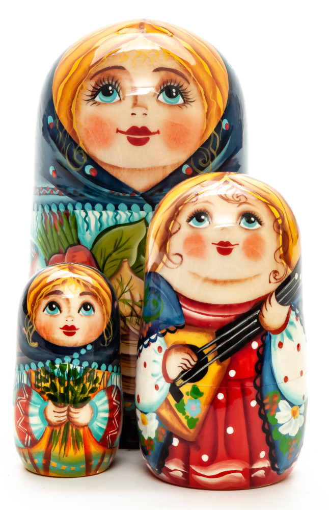  120mmGirl with a Basket of Vegetables hand painted Matryoshka 3pcs (by Gift Shop)