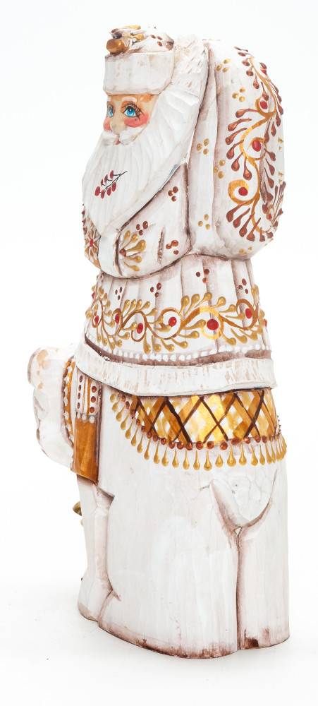 180 mm Santa Claus with a Bag Riding the Bear handpainted Wooden Carved Statue (by Natalia Nikitina Workshop)