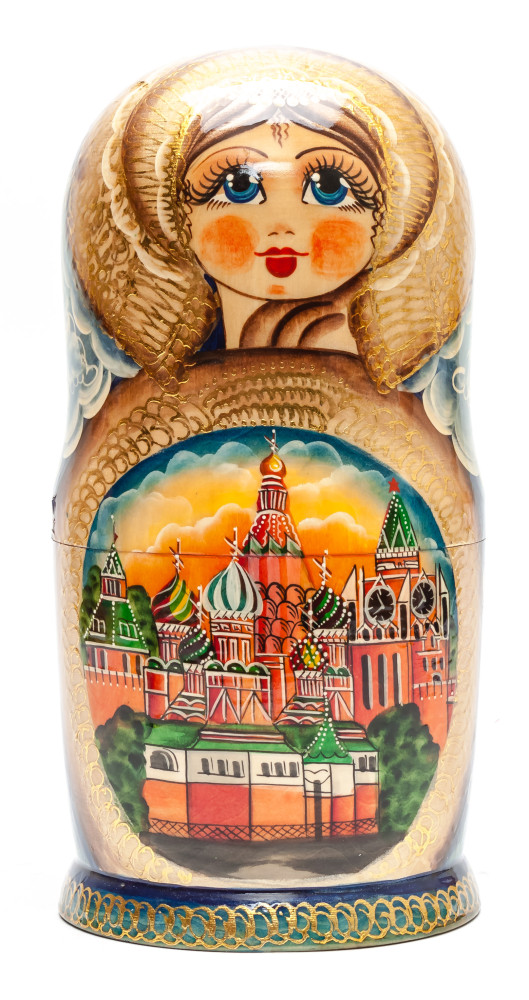 260 mm Moscow Kremlin handpainted Wooden Matryoshka Doll 10 pcs (by Valery Crafts)