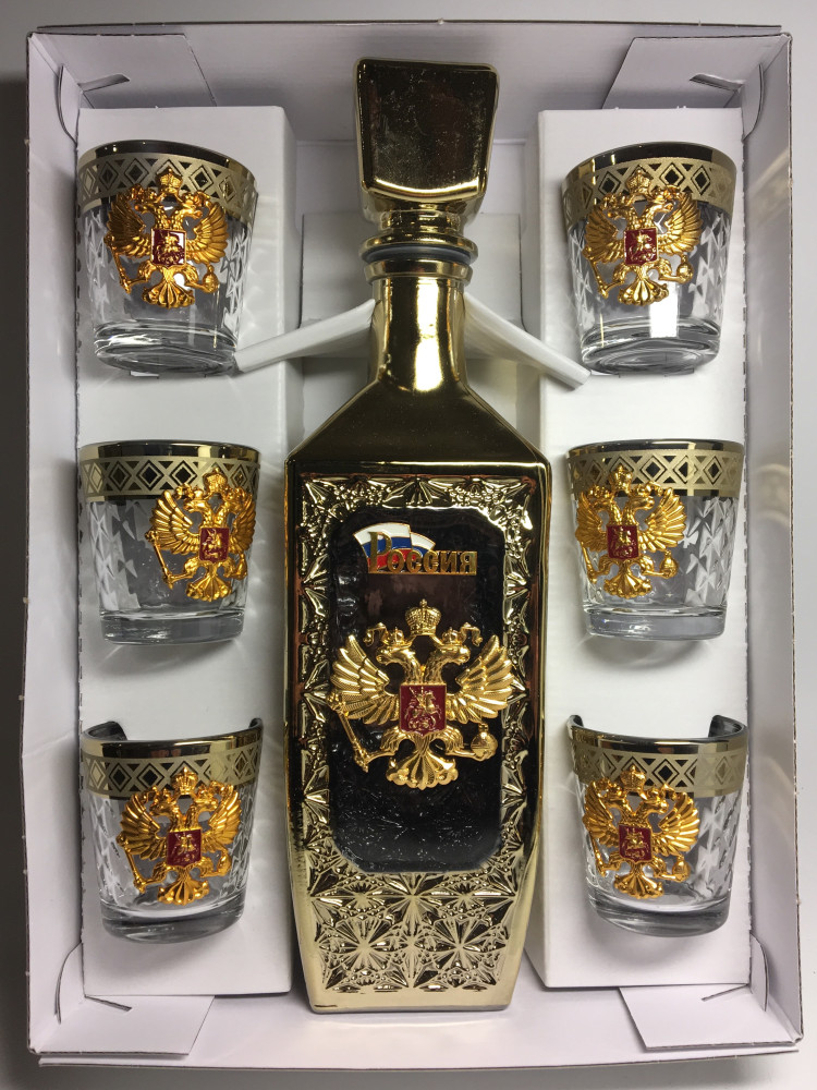 500 ml Russian Eagle Crystal Glass Decanter and Set of 6 pcs 50 ml Shot Glasses