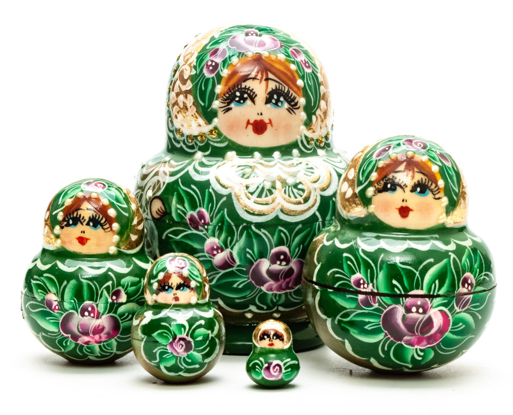 80 mm Flowers hand painted on Wooden Matryoshka doll 5 pcs (by Skazka)