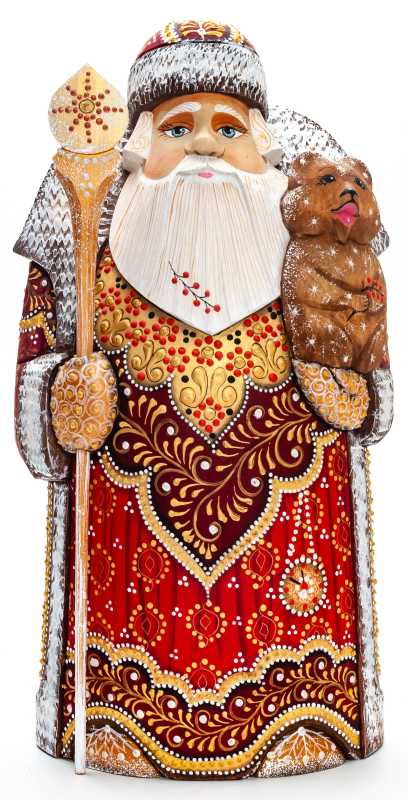 300 mm Santa with a Magic Staff and a Bead on his Hand Carved Wood Hand Painted Collectible Figurine  (by Natalia Nikitina Workshop)