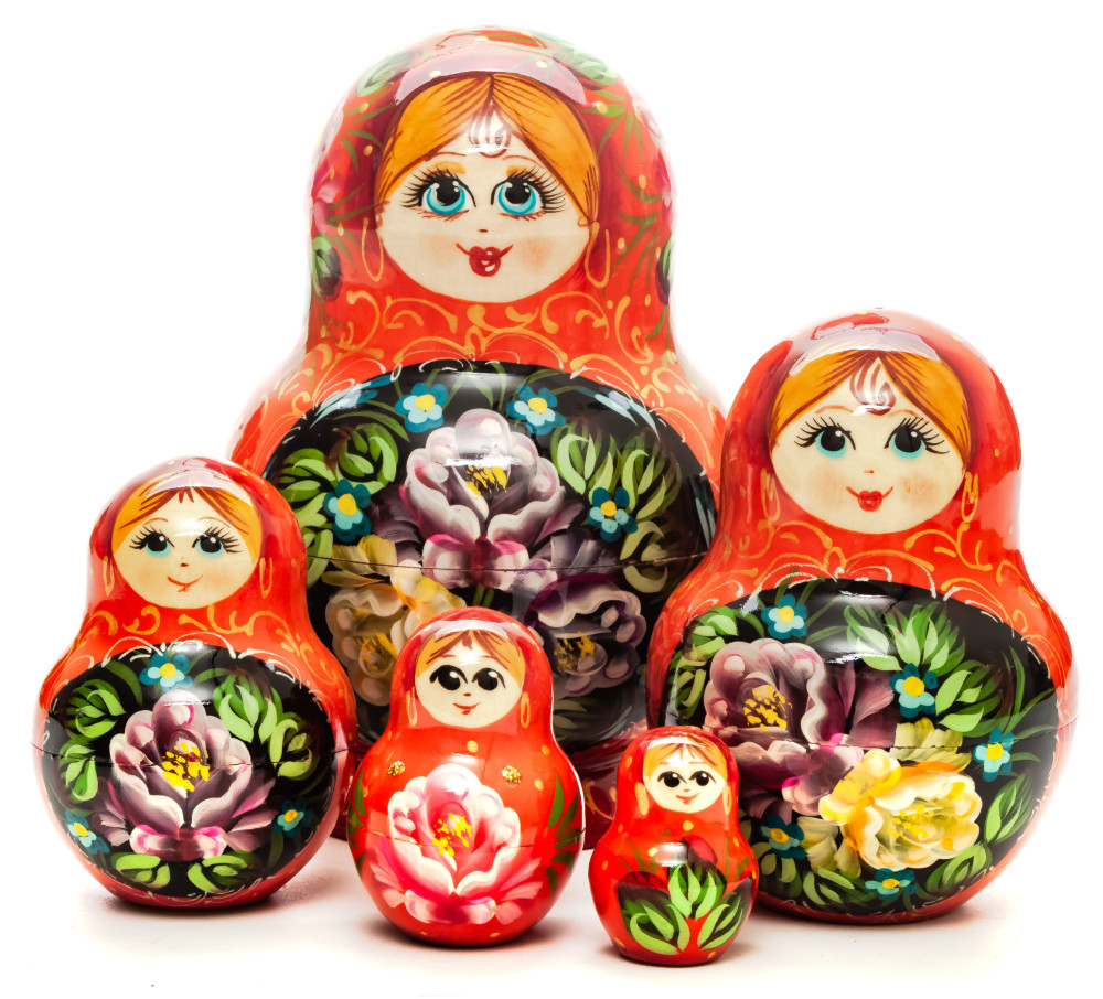 140 mm Summer Flowers hand painted Russian Matryoshka Doll 5 pcs (by Summer Shine)