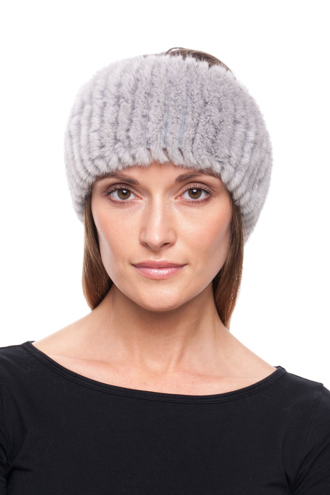 Grey Knitted Mink Fur Headband