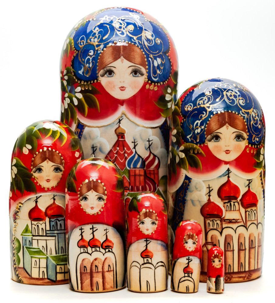 220 mm Moscow Saint Basil Cathedral handpainted Wooden Matryoshka Doll 7 pcs (by Sheherazade)