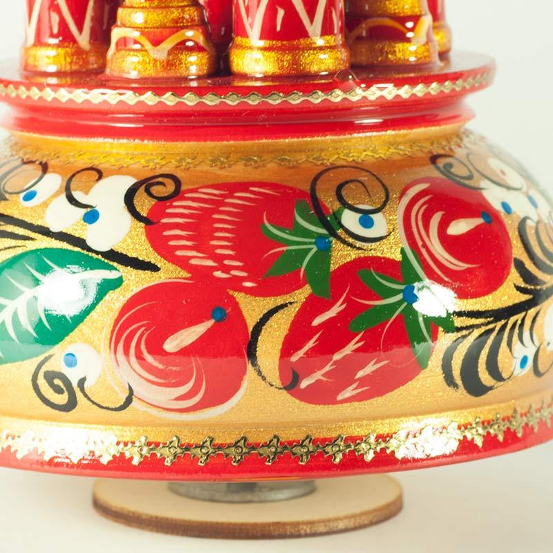 230 mm Saint Basil's Cathedral Khokhloma Art hand painted Wooden Music Box (by Nightingale Crafts)