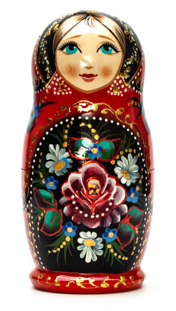  110 mm Flowers hand painted on wooden Matryoshka doll 5 pcs (by A Studio)