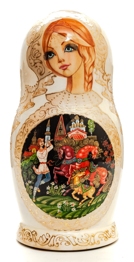 220 mm Russian Fairytalel handpainted Wooden Matryoshka Doll 7 pcs (by Sheherazade)