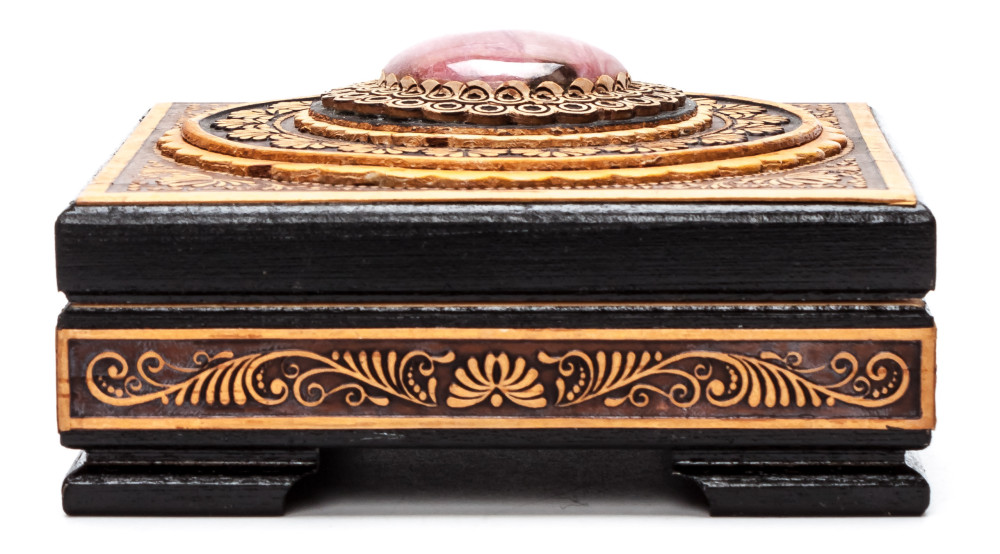 110x110 mm Siberian Patterns hand made Birchbark Jewelry Box (by Maxim Birch)