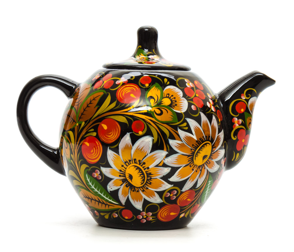 Daisies and Cranberries Hand Painted Electric Samovar Kettle with Teapot and Tray