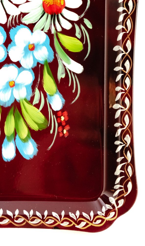 130x310 mm Zhostovo Patterns hand painted and lacquered Metal Forged Tray (by Lada Crafts)