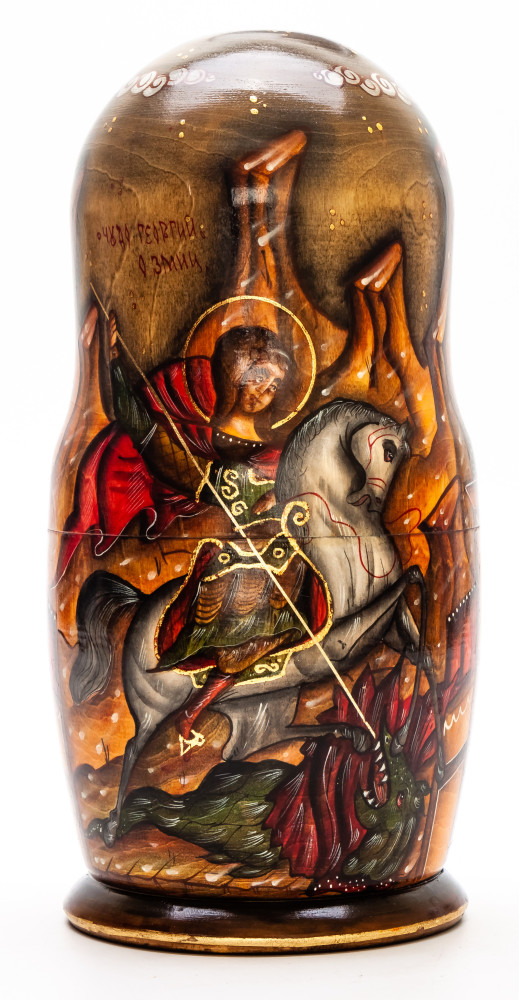 220 mm Russian Orthodox Icon hand painted on carved wooden Matryoshka doll 7 pcs (by Konstantin Studio)