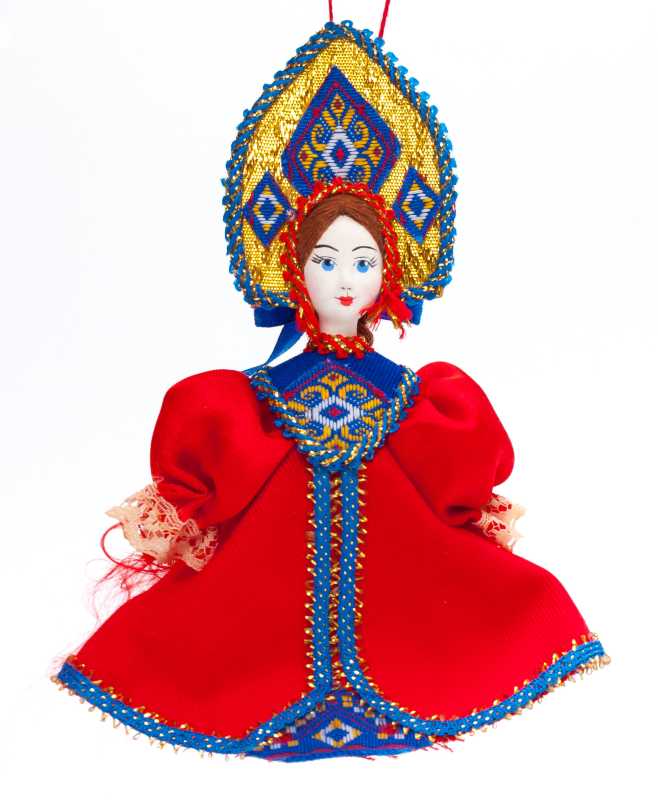 Porcelain Doll in a Russian Dress and Kokoshnik - 5.5 Inches (by Le Russe)
