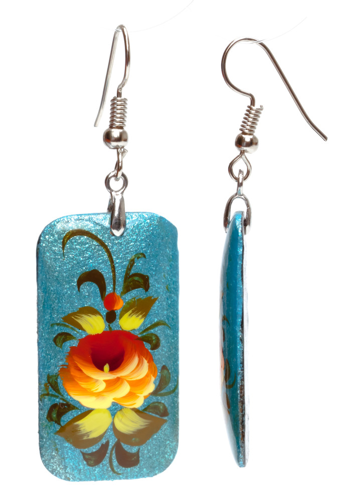 20x35mm Zhostovo wooden Earrings (by Lada Workshop)