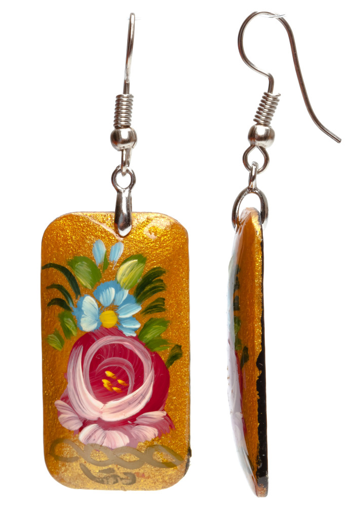 20x35mm Zhostovo wooden Earrings (by Lada Workshop)