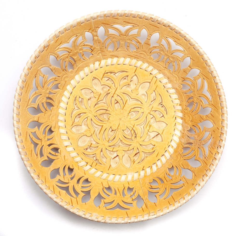 225x40 mm Siberian Patterns hand made birchbark Plate (by Maxim Birch)